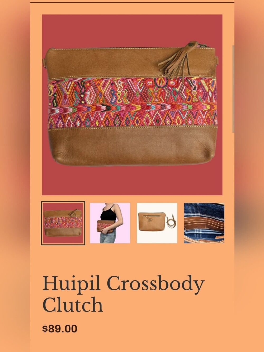Stylish Tan Crossbody Bag with Red Embroidered Accent - Picture 8 of 8
